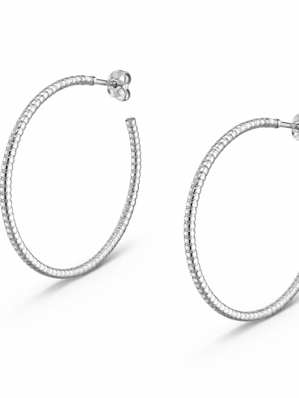 Sterling Silver Textured Hoop Earrings 1.6” Statement Hoops